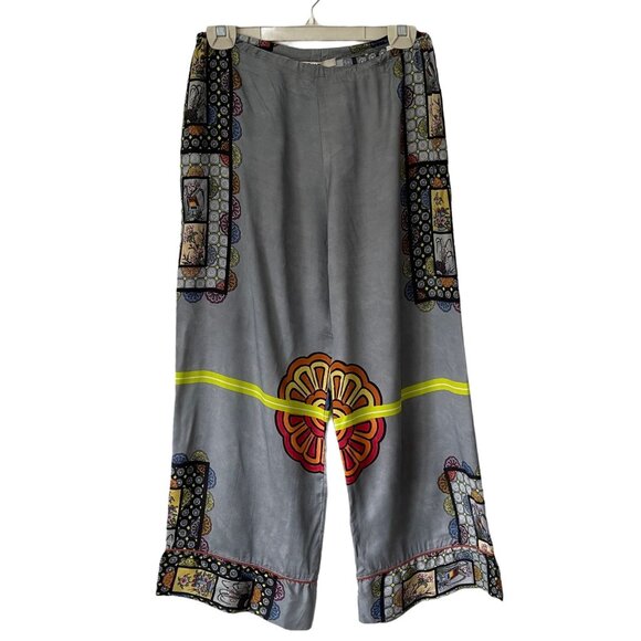 Hache Gray Wide Leg Pants Multicolor Floral Geometric Print Size 42 - Picture 1 of 8